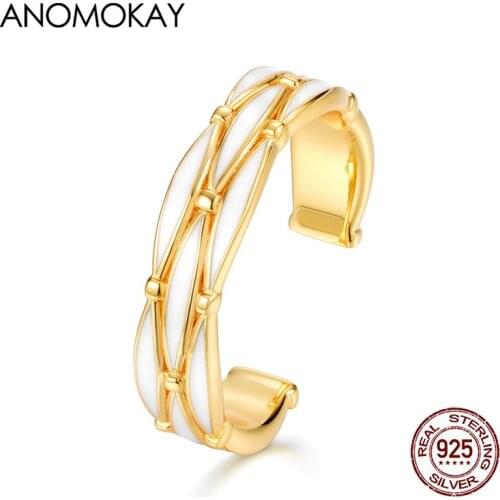 3 Colors Trendt Geometric Enamel Gold Color Open Rings for Party Engagement Real Sterling 925 Silver Ring Resizable Jewelry