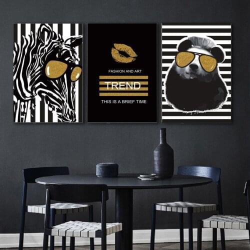 Creative Black and Gold Animals Wall Art Canvas Paintings Zebra Bear Wall Art Prints and Posters Living Room Home Decor