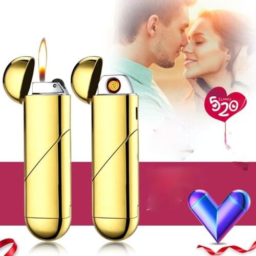 Cube Peach Heart Gas and Electricity Dual-use Inflatable Rechargeable Heating Wire Lighter Creative Personality Fold Magic Love