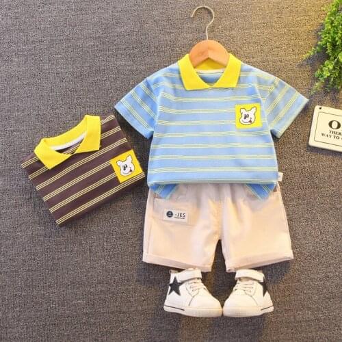 Baby Boys Girls Summer Cotton Clothes Children Strips T Shirts Cartoon Shorts 2Pcs/sets Infant Kids Fashion Toddler 0-5 Years