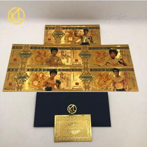 5 Designs gold Colored Banknote Wholesale Bruce Lee 10000 dragon Banknotes set for Value Collection gift for Collection hobby