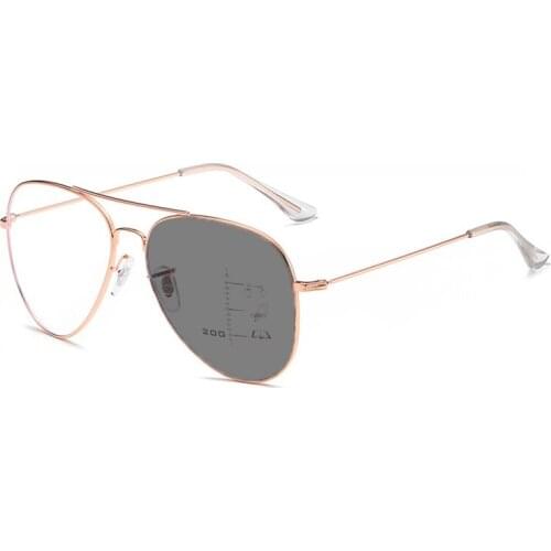 Stainless Steel Pilot Progressive Multifocal Photochromic Reading Sunglasses Magnifier Women Men Look Near Far Hyperopia Glasses