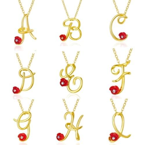 New Design Vintage Rose A-Z Alphabet Pendant Chain Necklace Letter Chain Necklace Gold Pendant Woman Initial Name Jewelry