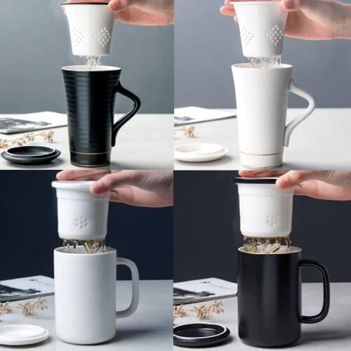 Japanese Style Creative Tea Mug With Lid Personalized Ceramic Tea Strainer Water Separation Cup For Office and Home Uses