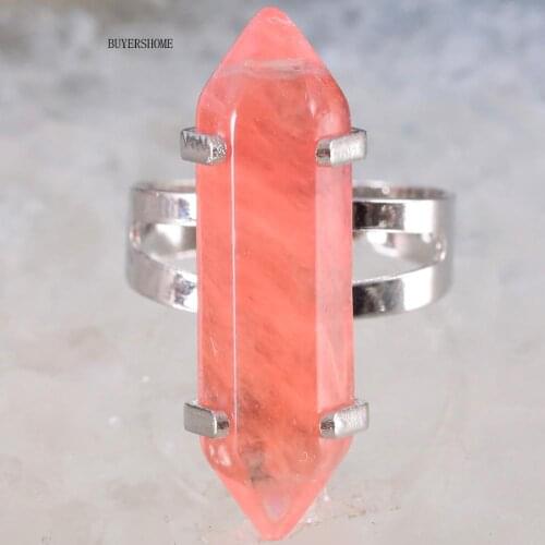 Finger Ring Handmade Jewelry For Women Gift Natural Stone Hexagonal Bead Red Quartz Adjustable 1Pcs Z062