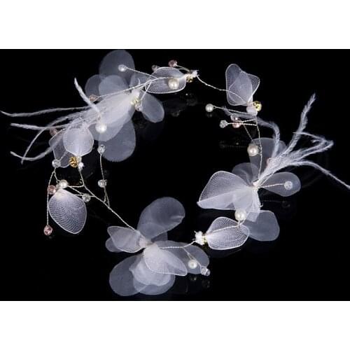 Hot Sell Bridal Headwear Silk Yarn Feather Hair Band Bridal Wedding Dress Hair Accessories