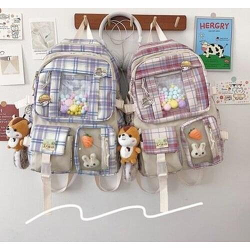 Transparent lattice school bag female Harajuku high school student college student junior high school large-capacity backpack