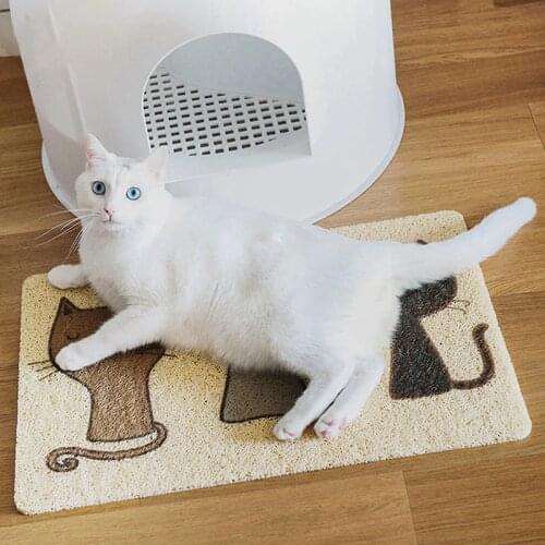 Pet Cat Toilet Mat PVC Waterproof Non-slip Creative Printing Cats Feeding Mats Cat Litter Trapper Easy Cleaning Mat For Cats