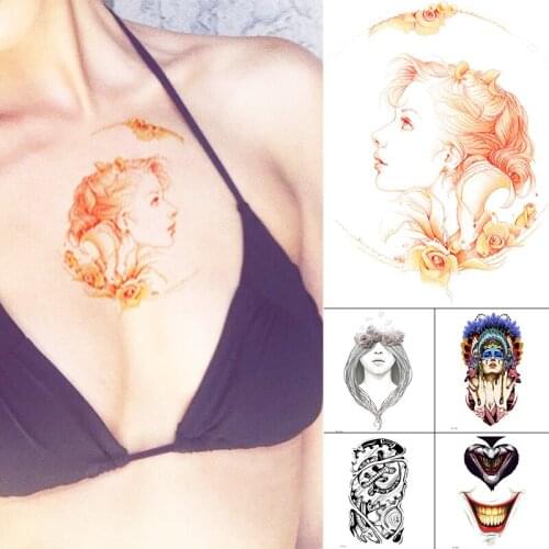 Waterproof Temporary Tattoo Sticker Old School Girl Flower Pattern Water Transfer Body Art Flash Fake Tatoo