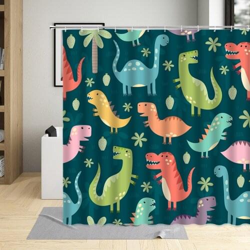 Lovely Interesting Cartoons Animal Dinosaur Cat Lion Fox Graffiti Pattern Bathroom Shower Curtain Washable Polyester With Hook