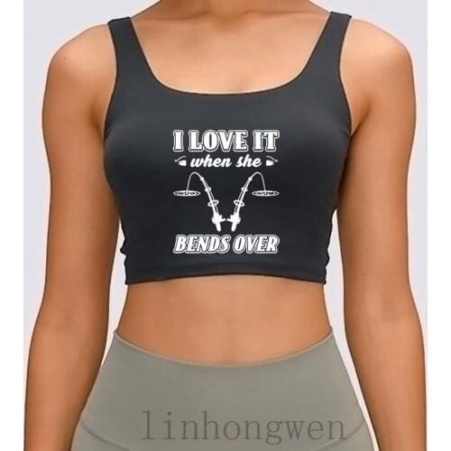Love Fishing Women Tank Top Funny Cute Personalized Vintage Crew Neck Natural Summer Crop Top