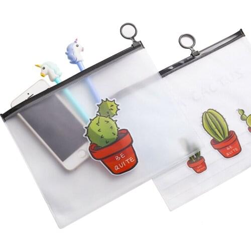 1pcs/lot Kawaii Cactus small Transparent girls pen bag 4 styles for student Office School Tools Small thing BAG with zipper