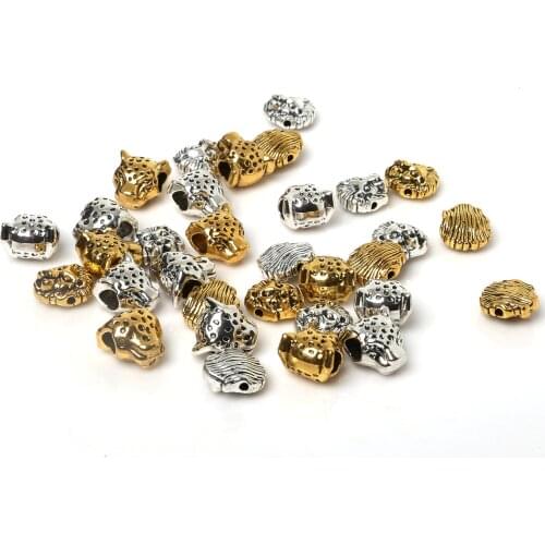 2020 Hot 10pcs/bag Metal Charms Leopard Head Beads Spacer Bead Metal Charms For DIY Bracelet Jewelry Making Accessories
