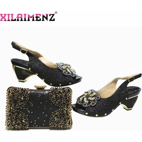 2021 High Quality Spring New Arrivals Nigerian Women Shoes and Bag to Match in Black Color for Christamas Party