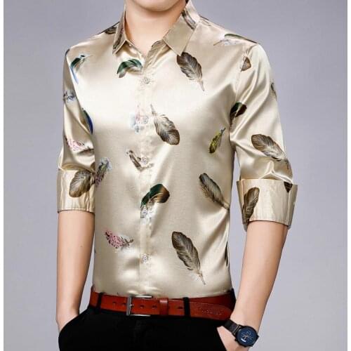 2021 Brand New Long Sleeve Men Social Shirt Streetwear Casual Feather Shirts Dress Mens Slim Regular Fit Clothes Fashions