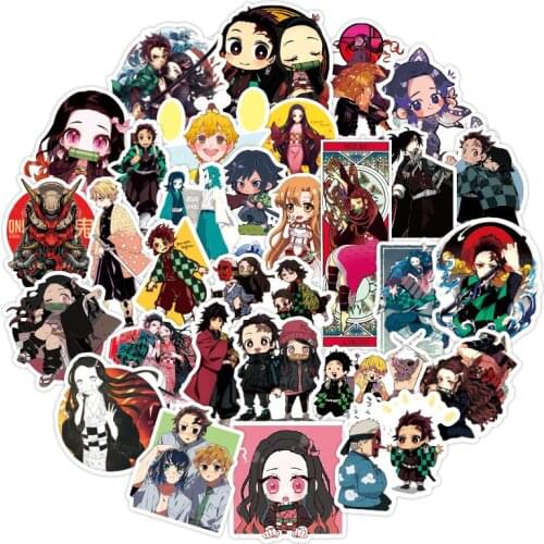 50pcs Demon Slayer Kimetsu No Yaiba Anime Sticker Cosplay Props PVC Waterproof DIY Guitar Car Tanjirou Nezuko Decal Stickers