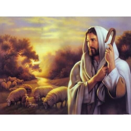 5D DIY Round Drill Diamond Painting Religious Jesus Shepherd Full Square Rhinestone Cross Stitch Diamond Mosaic Christmas Gift