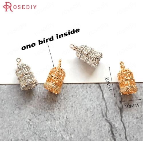 6PCS 20*10MM 24K Gold Color Plated Brass Bird Cage Charms Pendants Diy Jewelry Findings Earrings Accessories Wholesale