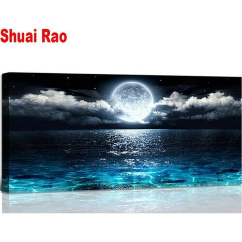 100x50cm Diamond embroidery diy Handmade 3d Cross Stitch Moon Seascape full square Round drill landscape Living Room art