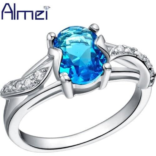 Almei Wedding Fashion Female Jewelry Rings With Stone Women Accessories Silver Color Blue Red Ring Anillos Bague Femme J290