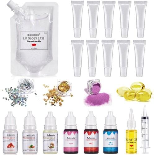 Glittering Lip Gloss DIY 100ml Transparent Moisturizing Lip Gloss Base Gel Lipgloss Tube Container Butterfly Glitter Flavor Oil