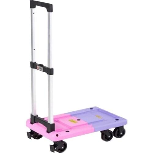 Household folding portable small cart thickened aluminum alloy luggage trolley non-slip quiet flat handling pull truck