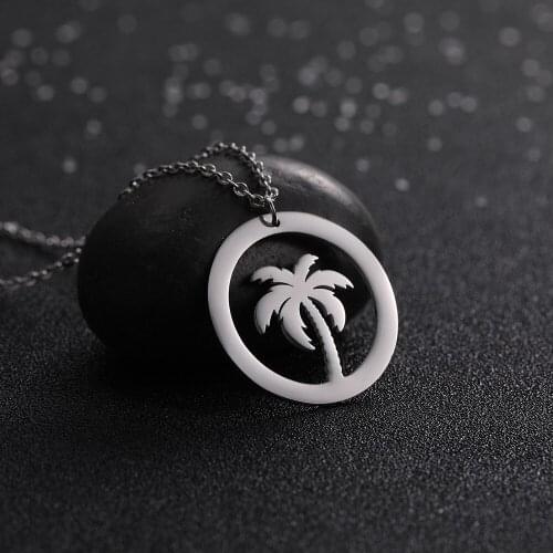 Skyrim Women Simple Coconut Tree Pendant Necklaces Fashion Stainless Steel Silver Color Statement Chain Necklace Jewelry Gift
