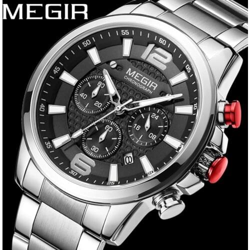 MEGIR Watch Men Waterproof Chronograph Military Male Clock Top Brand Luxury Stainless Steel Business Man Sport Wristwatch 2156