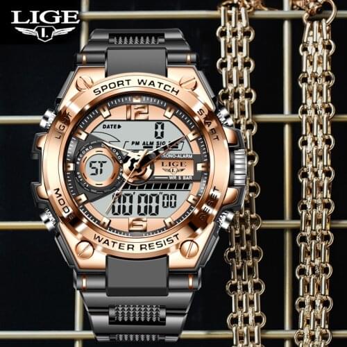 LIGE G-Shock Mens Watches Top Brand Luxury Men Sport Waterproof Dual Display Wristwatches Relogio Masculino Orologio Uomo Watch