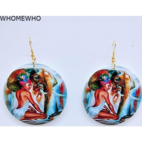 Wood Black Africa Map Modern Girl Round Elephant Tribal Tropical Earring Vintage Wooden African Hiphop Jewelry Club Accessories