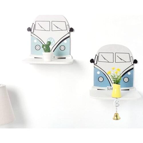Wooden Wall Mounted Shelf Cartoon Bus Shaped Shelves Boy Children Room Decorations Nursery Home Decor Organizer