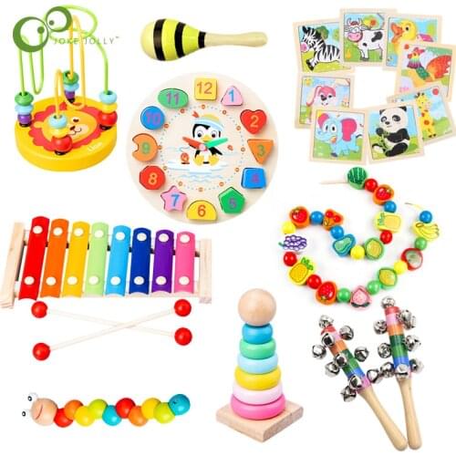 Kids Montessori Wooden Toys Rainbow Blocks Kid Learning Toy Baby Music Rattles Graphic Colorful Wooden Blocks Educational Toy