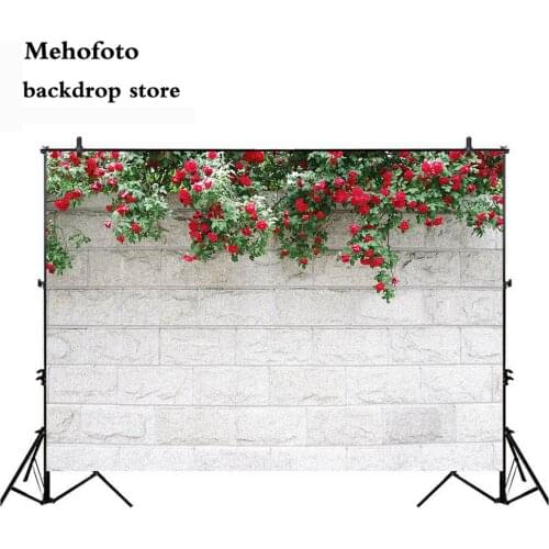 Mehofoto White Brick Wall Photography Backdrops Flower Photo Background for Photographic Studio Computer Printed Vinyl Cloth 826