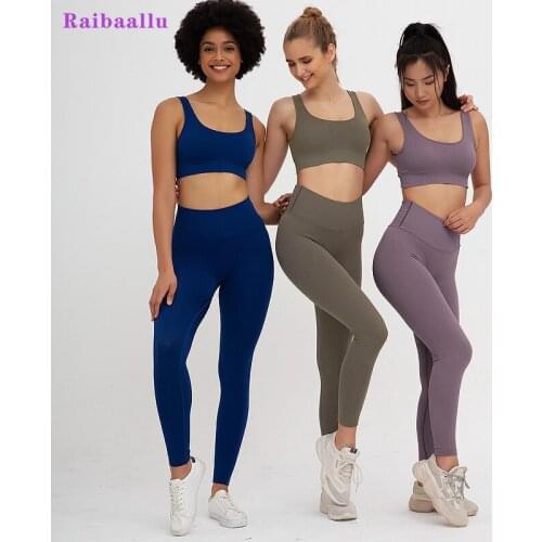 Raibaallu Yoga Set For Fitness Woman New Stripe Patchwork Fitness Wear 2 Piece Suits Slimming Sportswear Gym Clothes Suit Yoga