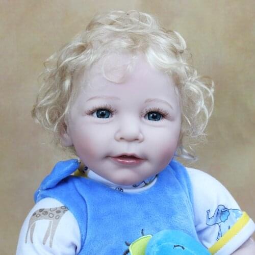 55 CM Soft Silicone Reborn Baby Boy Doll Toy For Girl Lifelike Cloth Body Realistic Vinyl Blonde Hair Bebe Play House Boneca