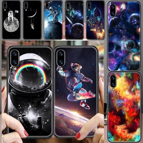 Matte Astronaut Moon Space Cartoon Phone case For Huawei Honor 6 7 8 9 10 10i 20 A C X Lite Pro Play black trend cover painting