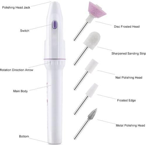 5 in 1 Mini Nail Art Tools Machine Portable Electric Nail Grinder Handpiece Bits Manicure Pedicure Gel Polish File Buffer