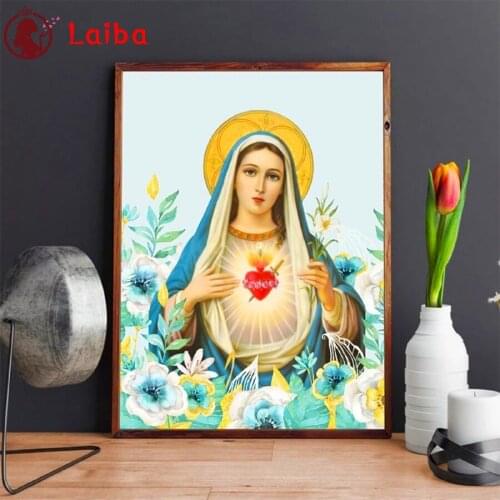 Diamond Mosaic Virgin Mary religion round drill Cross Stitch Diamond Embroidery Art Painting Full Square Decor For Home