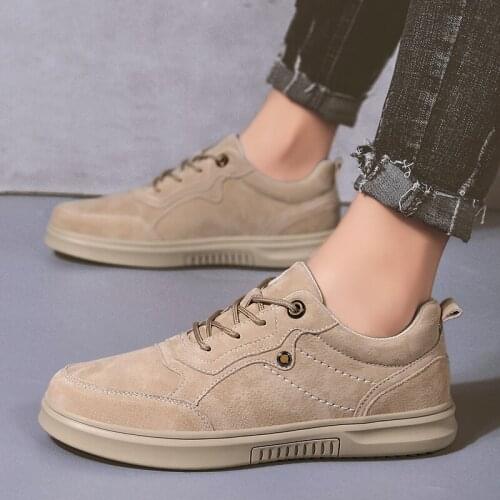 Sneakers Men cow suede Leather Shoes Men lace up Casual Shoes Platform Men Shoes Flat Footwear Soft Non Slip Walking Shoes men