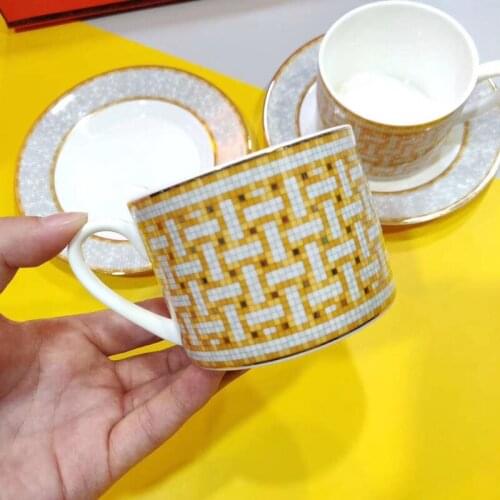 Ceramic Coffeware Set Milk Tea Mugs 2 Cups & 2 Saucers Kitchen Drinkware Birthday Presents Wedding Gifts Boxes Packaging 220ML