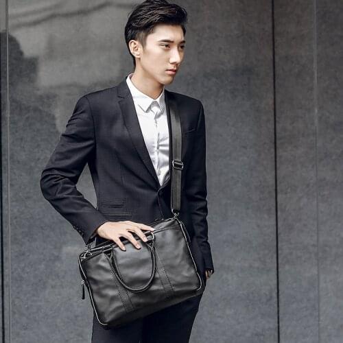 New Portable Commuter OL Business Bag Leather Fashion Youth Shoulder Crossbody Bag Casual Trendy Mens Briefcase
