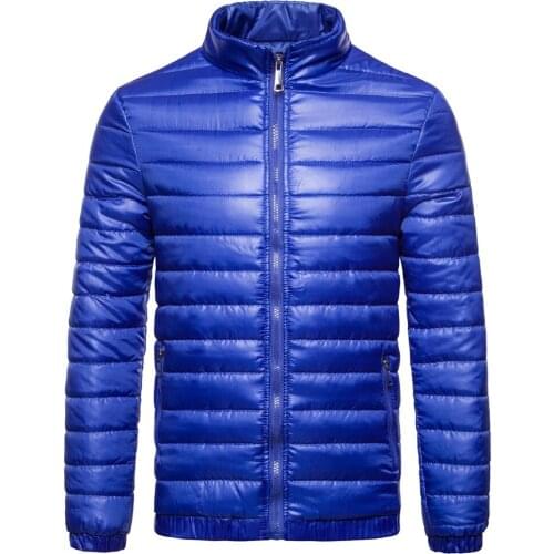 Autumn and winter new mens lightweight portable down jacket stand collar solid color zipper casual fashion mens coat parka