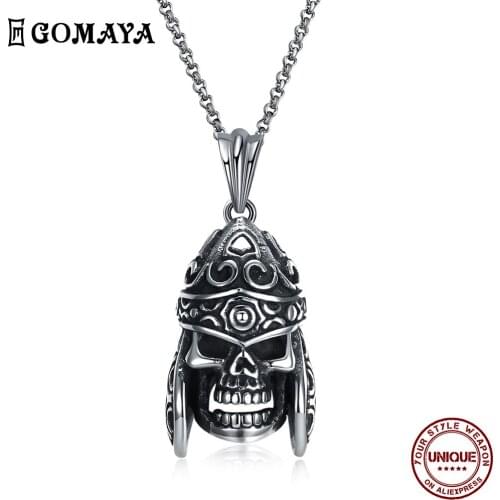 GOMAYA Stainless Steel Necklace For Men Punk Black Skull Shape Personality Design Retro Pendant Necklaces Unisex Fashion Jewelry