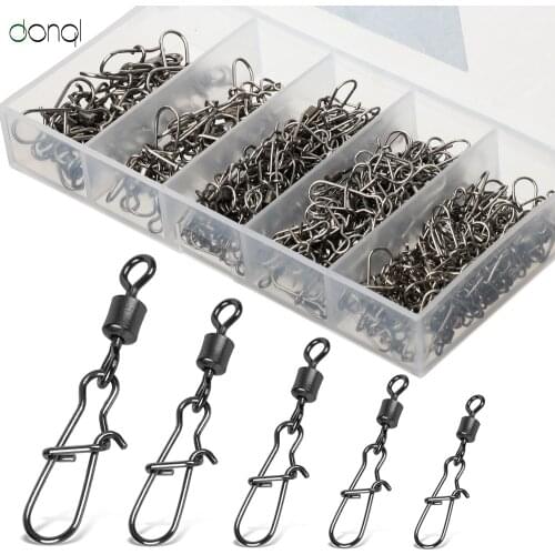 DONQL 100/200Pcs Bearing Swivel Fishing Connector Snap Rolling Interlock Connector Fishhook Lure Fishing Hook Tackle Accessories