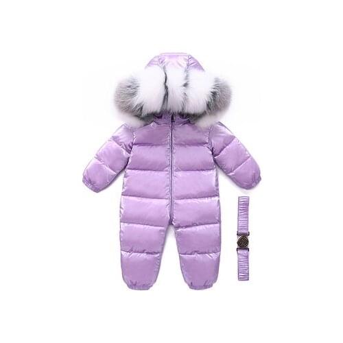New style childrens down Jumpsuit boys and girls new born baby winter out climbing suit thick natural Fox Fur - 30 degrees
