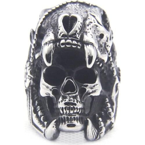 Rany&Roy Size 7-16 Huge Heavy Cool Skull Ring 316L Stainless Steel Fashion Vintage Indian Jaguar Warrior Skull Ring