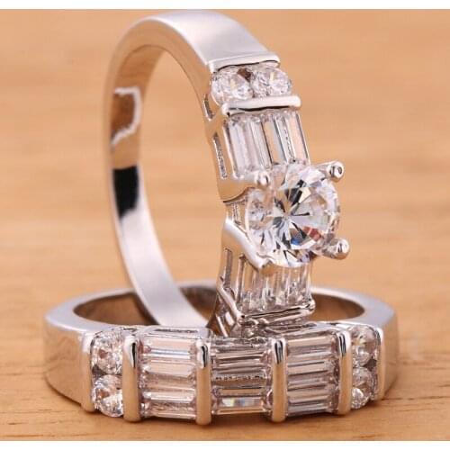 Luxury Gorgeous Women Jewelry White Zircon Bridal Couple Rings for Wedding Engagement Party Set Gifts Size 6 7 8 9 10