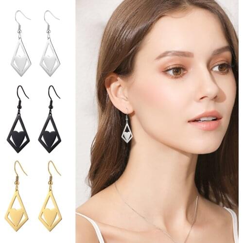 SKYRIM Stainless Steel Slivery Black Golden Drop Earrings for Women Vintage Geometric Heart Pendant Statement Earring Jewelry