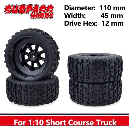 SURPASS HOBBY 4PCS 110MM Bead-Lock Short Course Truck Tire Tyre Wheel Rim 12mm Hub Hex For 1/10 RC Car Traxxas Slash HPI Redcat