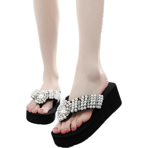 Bohemian Slippers Female Summer Korean Style Anti-skid Beach Ladies Black Wedge Platform Flip Flops Shoes Discount Womens